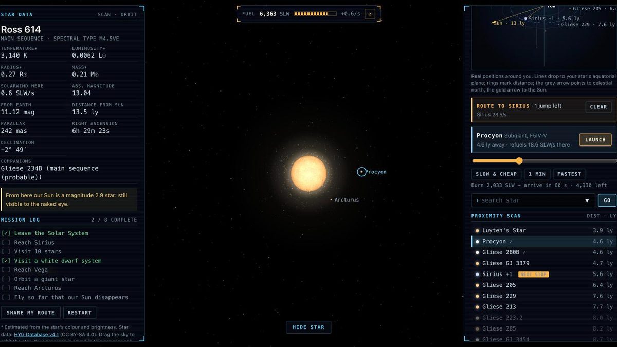 Solarwind: fly between real stars: screenshot
